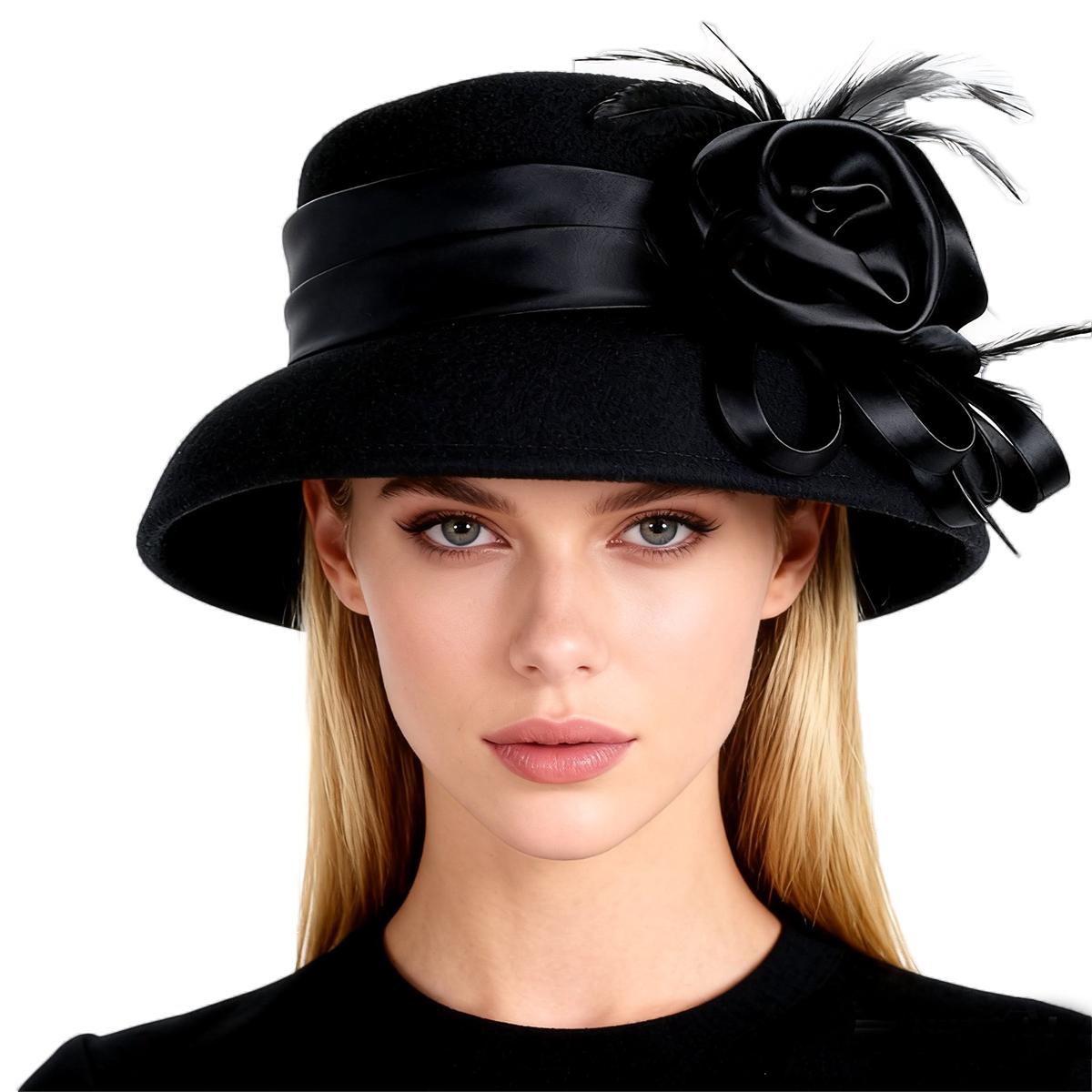 Fedora Hat Wool - Kadın Siyah Yün Keçe Kloş Şapka