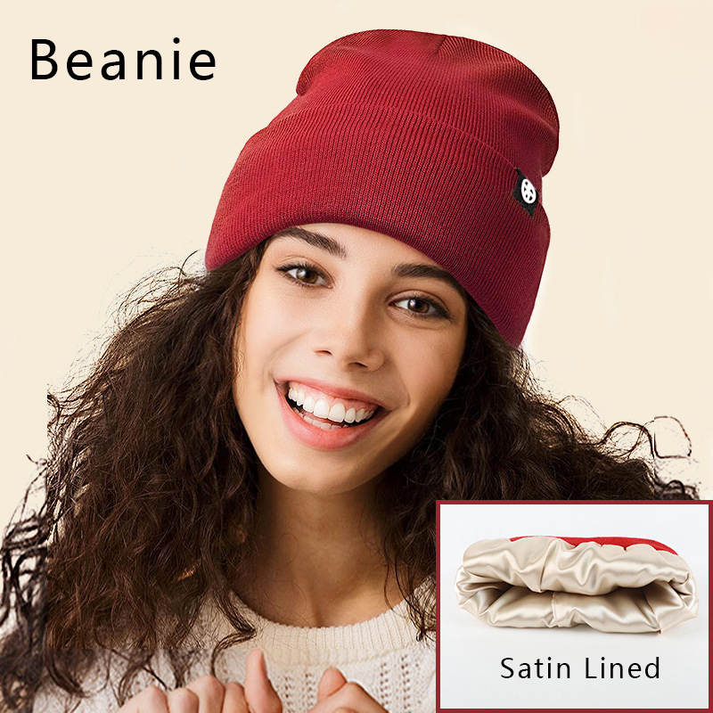 Beanie Cuffed Knit - Erkekler ve Kadınlar için Saten Astarlı