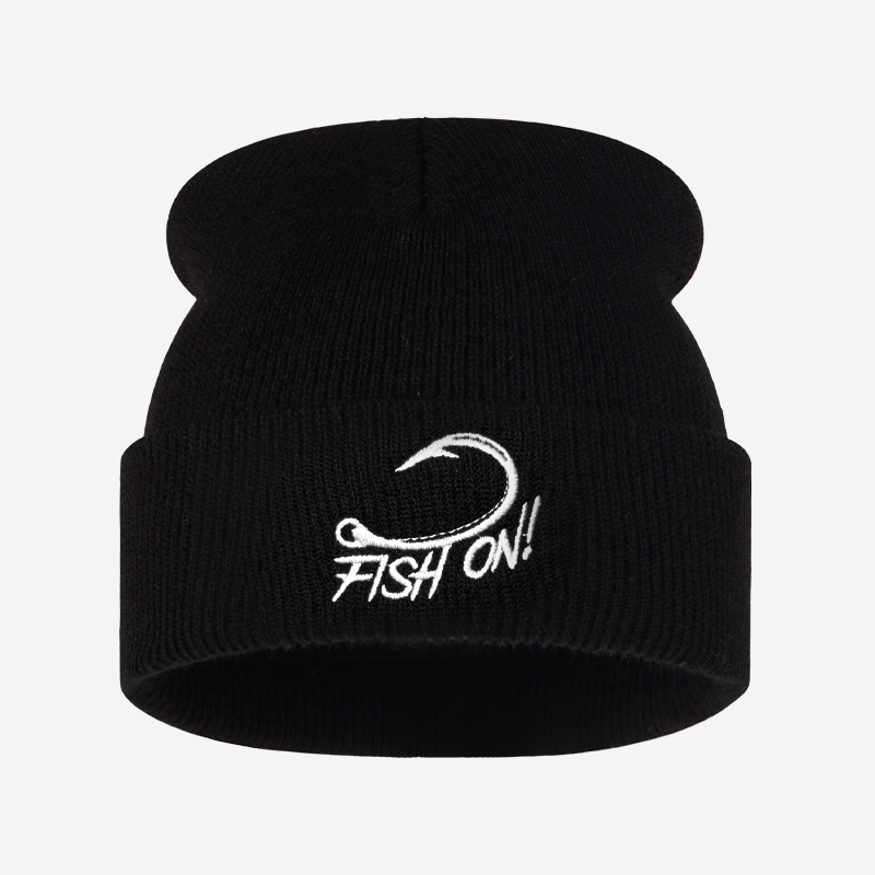 Beanie Cuffed Knit - Balıkçı Balığı Nakışlı Bere, Olta Kancası