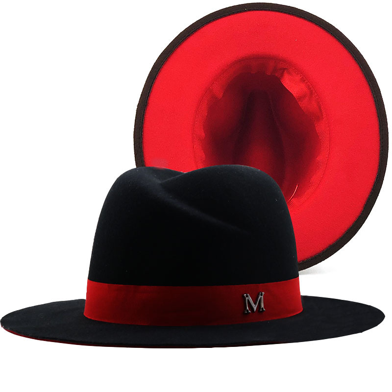 Yeni dış siyah iç kırmızı yün  - Fedora Hat Wool incelemesi ve fiyatı